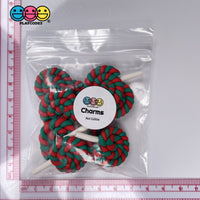 Lollipop Red Green Twist Charm Christmas Lollipops Polymer Clay Cabochons 10 Pcs