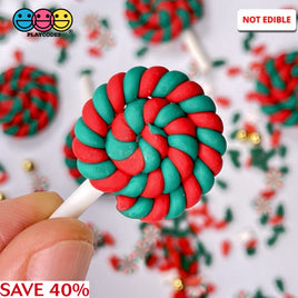 Lollipop Red Green Twist Charm Christmas Lollipops Polymer Clay Cabochons 10 Pcs