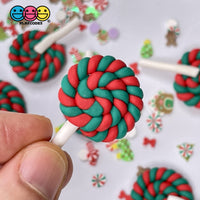 Lollipop Red Green Twist Charm Christmas Lollipops Polymer Clay Cabochons 10 Pcs