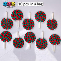 Lollipop Red Green Twist Charm Christmas Lollipops Polymer Clay Cabochons 10 Pcs