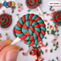 Lollipop Red Green Twist Charm Christmas Lollipops Polymer Clay Cabochons 10 Pcs