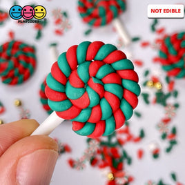 Lollipop Red Green Twist Charm Christmas Lollipops Polymer Clay Cabochons 10 Pcs
