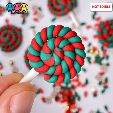 Lollipop Red Green Twist Charm Christmas Lollipops Polymer Clay Cabochons 10 Pcs