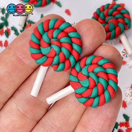 Lollipop Red Green Twist Charm Christmas Lollipops Polymer Clay Cabochons 10 Pcs