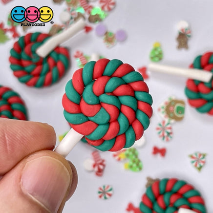 Lollipop Red Green Twist Charm Christmas Lollipops Polymer Clay Cabochons 10 Pcs