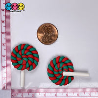 Lollipop Red Green Twist Charm Christmas Lollipops Polymer Clay Cabochons 10 Pcs