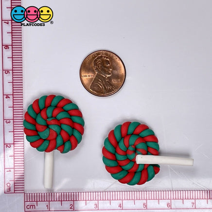 Lollipop Red Green Twist Charm Christmas Lollipops Polymer Clay Cabochons 10 Pcs