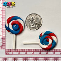 Lollipop Red White And Blue Swirl Fake Food Charm Patriotic 4Th Of July Resin Bake Cabochons 10 Pcs