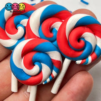 Lollipop Red White And Blue Swirl Fake Food Charm Patriotic 4Th Of July Resin Bake Cabochons 10 Pcs