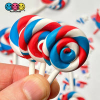 Lollipop Red White And Blue Swirl Fake Food Charm Patriotic 4Th Of July Resin Bake Cabochons 10 Pcs