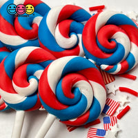 Lollipop Red White And Blue Swirl Fake Food Charm Patriotic 4Th Of July Resin Bake Cabochons 10 Pcs
