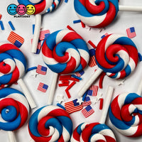 Lollipop Red White And Blue Swirl Fake Food Charm Patriotic 4Th Of July Resin Bake Cabochons 10 Pcs