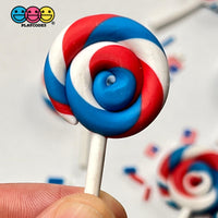 Lollipop Red White And Blue Swirl Fake Food Charm Patriotic 4Th Of July Resin Bake Cabochons 10 Pcs