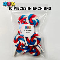 Lollipop Red White And Blue Swirl Fake Food Charm Patriotic 4Th Of July Resin Bake Cabochons 10 Pcs
