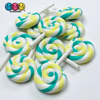 Lollipop St. Partick Green Yellow White Fake Food Cabochons Decoden Charm 10 pcs Charm