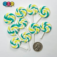 Lollipop St. Partick Green Yellow White Fake Food Cabochons Decoden Charm 10 pcs Charm