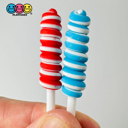 Lollipop Swirl 4Th Of July Red Blue Faux Candy Charm Fake Bake Cabochons 10 Pcs Playcode3 Llc Food