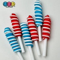 Lollipop Swirl 4Th Of July Red Blue Faux Candy Charm Fake Bake Cabochons 10 Pcs Playcode3 Llc Food