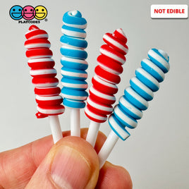Lollipop Swirl 4Th Of July Red Blue Faux Candy Charm Fake Bake Cabochons 10 Pcs Playcode3 Llc Food