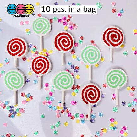 Lollipop Swirl Charm Red Green Christmas Charms Lollipops Cabochons 10 Pcs