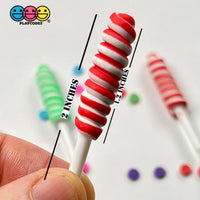 Lollipop Swirl Christmas Red Green Faux Candy Charm Fake Bake Cabochons 12 Pcs Food