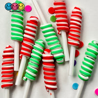 Lollipop Swirl Christmas Red Green Faux Candy Charm Fake Bake Cabochons 12 Pcs Food