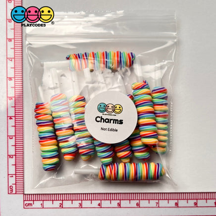 Lollipop Swirl Rainbow Faux Candy Charm Fake Bake Cabochons 10 Pcs Food