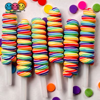 Lollipop Swirl Rainbow Faux Candy Charm Fake Bake Cabochons 10 Pcs Food