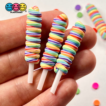 Lollipop Swirl Rainbow Faux Candy Charm Fake Bake Cabochons 10 Pcs Food