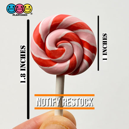 Lollipop Peppermint Swirl Red Pink Fake Food Charm Lollipops Polymer Clay Bake Cabochons 10 Pcs