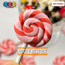 Lollipop Peppermint Swirl Red Pink Fake Food Charm Lollipops Polymer Clay Bake Cabochons 10 Pcs
