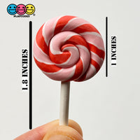 Lollipop Peppermint Swirl Red Pink Fake Food Charm Lollipops Polymer Clay Bake Cabochons 10 Pcs
