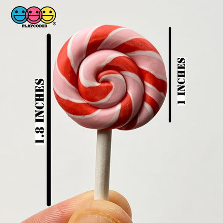 Lollipop Peppermint Swirl Red Pink Fake Food Charm Lollipops Polymer Clay Bake Cabochons 10 Pcs