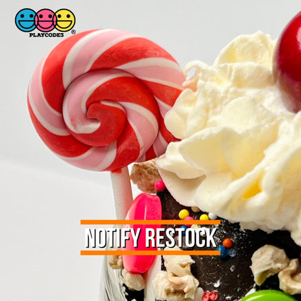 Lollipop Peppermint Swirl Red Pink Fake Food Charm Lollipops Polymer Clay Bake Cabochons 10 Pcs