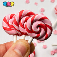 Lollipop Peppermint Swirl Red Pink Fake Food Charm Lollipops Polymer Clay Bake Cabochons 10 Pcs