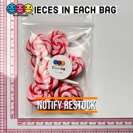 Lollipop Peppermint Swirl Red Pink Fake Food Charm Lollipops Polymer Clay Bake Cabochons 10 Pcs