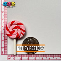 Lollipop Peppermint Swirl Red Pink Fake Food Charm Lollipops Polymer Clay Bake Cabochons 10 Pcs