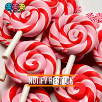 Lollipop Peppermint Swirl Red Pink Fake Food Charm Lollipops Polymer Clay Bake Cabochons 10 Pcs