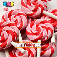 Lollipop Peppermint Swirl Red Pink Fake Food Charm Lollipops Polymer Clay Bake Cabochons 10 Pcs