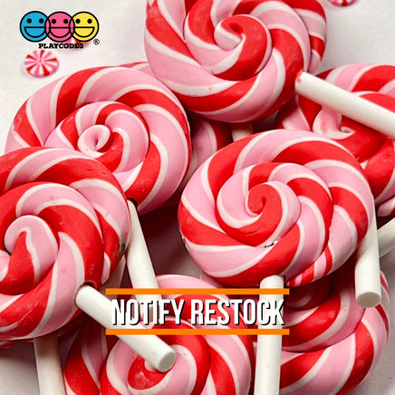 Lollipop Peppermint Swirl Red Pink Fake Food Charm Lollipops Polymer Clay Bake Cabochons 10 Pcs