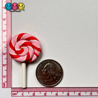 Lollipop Peppermint Swirl Red Pink Fake Food Charm Lollipops Polymer Clay Bake Cabochons 10 Pcs