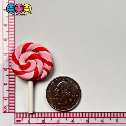 Lollipop Peppermint Swirl Red Pink Fake Food Charm Lollipops Polymer Clay Bake Cabochons 10 Pcs