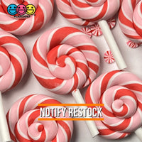 Lollipop Peppermint Swirl Red Pink Fake Food Charm Lollipops Polymer Clay Bake Cabochons 10 Pcs