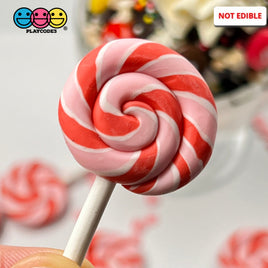 Lollipop Peppermint Swirl Red Pink Fake Food Charm Lollipops Polymer Clay Bake Cabochons 10 Pcs