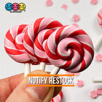 Lollipop Peppermint Swirl Red Pink Fake Food Charm Lollipops Polymer Clay Bake Cabochons 10 Pcs