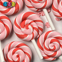 Lollipop Peppermint Swirl Red Pink Fake Food Charm Lollipops Polymer Clay Bake Cabochons 10 Pcs