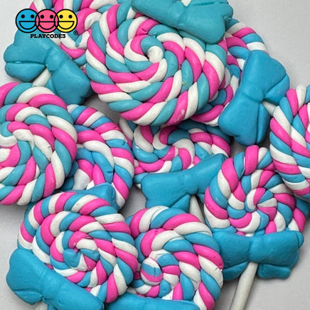 Lollipop With Bow Fake Candy Cabochons Decoden Charm 10 Pcs Blue Bow(10Pcs)