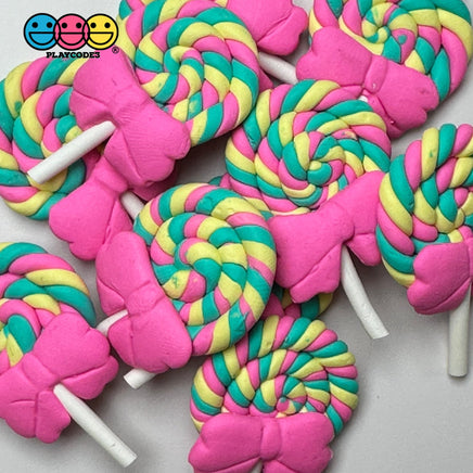 Lollipop With Bow Fake Candy Cabochons Decoden Charm 10 Pcs Hot Pink Bow(10Pcs)