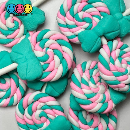 Lollipop With Bow Fake Candy Cabochons Decoden Charm 10 Pcs Teal Bow(10Pcs)