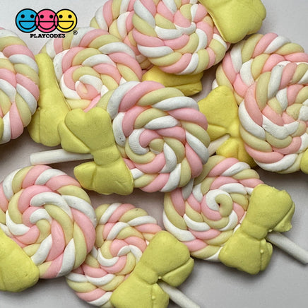 Lollipop With Bow Fake Candy Cabochons Decoden Charm 10 Pcs Yellow Bow(10Pcs)